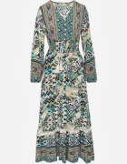 rosa Rochie Verde cu elastic în talie cu model etno Tilfa