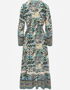rosa Rochie Verde cu elastic în talie cu model etno Tilfa