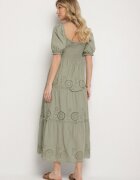 rosa Rochie Verde de Bumbac cu Model Brodat Iffanella