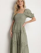 rosa Rochie Verde de Bumbac cu Model Brodat Iffanella