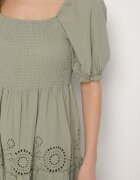 rosa Rochie Verde de Bumbac cu Model Brodat Iffanella