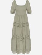 rosa Rochie Verde de Bumbac cu Model Brodat Iffanella