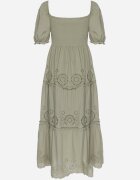 rosa Rochie Verde de Bumbac cu Model Brodat Iffanella