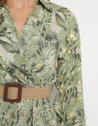 rosa Rochie Verde deschis cu model vegetal și Curea împletită Nouylas