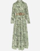 rosa Rochie Verde deschis cu model vegetal și Curea împletită Nouylas