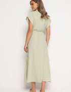 rosa Rochie verde deschis din viscoză cloș cu elastic în talie decorată cu nasturi Lemvia