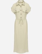 rosa Rochie verde deschis din viscoză cloș cu elastic în talie decorată cu nasturi Lemvia