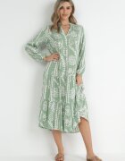 rosa Rochie Verde deschis Oversize cu Volan la Bază și Model Ornamental Amycia