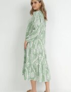 rosa Rochie Verde deschis Oversize cu Volan la Bază și Model Ornamental Amycia