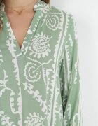 rosa Rochie Verde deschis Oversize cu Volan la Bază și Model Ornamental Amycia