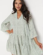 rosa Rochie Verde deschisă Evazată cu Volane Chrisley