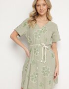 rosa Rochie Verde deschisă în stil Boho cu flori brodate cu șnur Evionis
