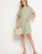 rosa Rochie Verde deschisă în stil Boho cu flori brodate cu șnur Evionis