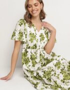 rosa Rochie Verde din Bumbac Ajurată cu Flori cu Fustă Evazată Florbia