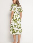 rosa Rochie Verde din Bumbac Ajurată cu Flori cu Fustă Evazată Florbia