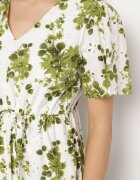 rosa Rochie Verde din Bumbac Ajurată cu Flori cu Fustă Evazată Florbia
