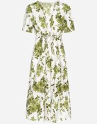 rosa Rochie Verde din Bumbac Ajurată cu Flori cu Fustă Evazată Florbia