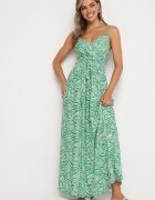 rosa Rochie Verde din bumbac cu bretele reglabile Risamasi
