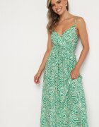 rosa Rochie Verde din bumbac cu bretele reglabile Risamasi