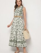 rosa Rochie Verde din Bumbac cu croi tip cămașă fără mâneci cu cordon Mirulenia