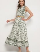 rosa Rochie Verde din Bumbac cu croi tip cămașă fără mâneci cu cordon Mirulenia