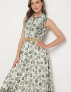 rosa Rochie Verde din Bumbac cu croi tip cămașă fără mâneci cu cordon Mirulenia