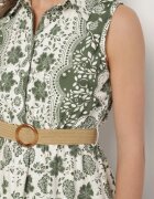 rosa Rochie Verde din Bumbac cu croi tip cămașă fără mâneci cu cordon Mirulenia