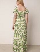 rosa Rochie Verde din Vâscoză cu Decolteu Petrecut și Curea din Material cu Elastic în Talie Vikailla