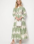 rosa Rochie Verde din Viscoză cu croi evazat cu nasturi Ilovella