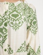 rosa Rochie Verde din Viscoză cu croi evazat cu nasturi Ilovella