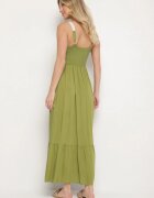 rosa Rochie Verde din Viscoză cu Model Brodat Rinavella