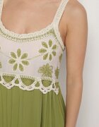 rosa Rochie Verde din Viscoză cu Model Brodat Rinavella