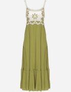 rosa Rochie Verde din Viscoză cu Model Brodat Rinavella