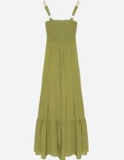 rosa Rochie Verde din Viscoză cu Model Brodat Rinavella