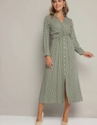 rosa Rochie Verde din viscoză cu model pepit cu decolteu petrecut și elastic în talie Vaivira