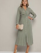 rosa Rochie Verde din viscoză cu model pepit cu decolteu petrecut și elastic în talie Vaivira
