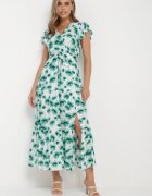 rosa Rochie Verde din viscoză Maxi cu decolteu petrecut cu elastic în talie și volane Ayzley