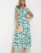 rosa Rochie Verde din viscoză Maxi cu decolteu petrecut cu elastic în talie și volane Ayzley