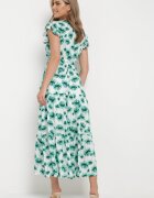 rosa Rochie Verde din viscoză Maxi cu decolteu petrecut cu elastic în talie și volane Ayzley