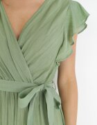 rosa Rochie Verde Evazată cu Cordon Legat Nonru