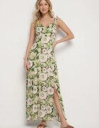rosa Rochie Verde Evazată din Viscoză cu Model Floral Redeelle