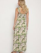 rosa Rochie Verde Evazată din Viscoză cu Model Floral Redeelle