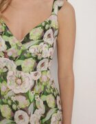 rosa Rochie Verde Evazată din Viscoză cu Model Floral Redeelle