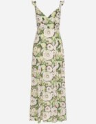 rosa Rochie Verde Evazată din Viscoză cu Model Floral Redeelle
