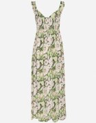 rosa Rochie Verde Evazată din Viscoză cu Model Floral Redeelle