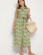 rosa Rochie Verde Fără Mâneci Croială tip Cămașă cu Cordon Decorată cu Broderie Fodarela