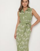 rosa Rochie Verde Fără Mâneci Croială tip Cămașă cu Cordon Decorată cu Broderie Fodarela