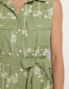 rosa Rochie Verde Fără Mâneci Croială tip Cămașă cu Cordon Decorată cu Broderie Fodarela