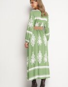 rosa Rochie Verde Imprimată din viscoză cu croi petrecut cu elastic în talie și cu cordon Tifirae
