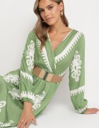 rosa Rochie Verde Imprimată din viscoză cu croi petrecut cu elastic în talie și cu cordon Tifirae
